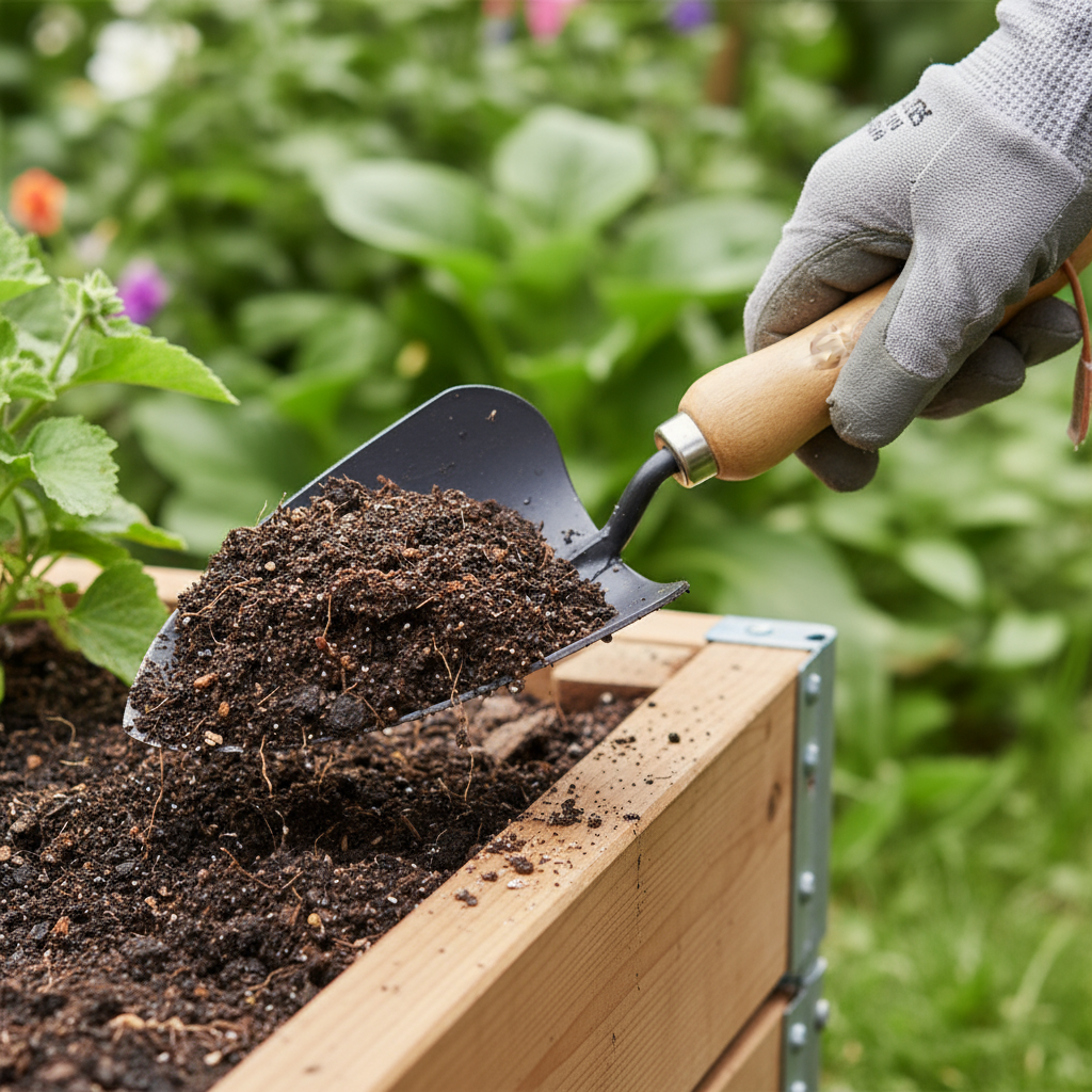 Close-up handschepje met grond